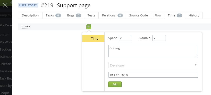 Target Time Inprint How to add Time spent and remain records | Targetprocess - Enterprise ...