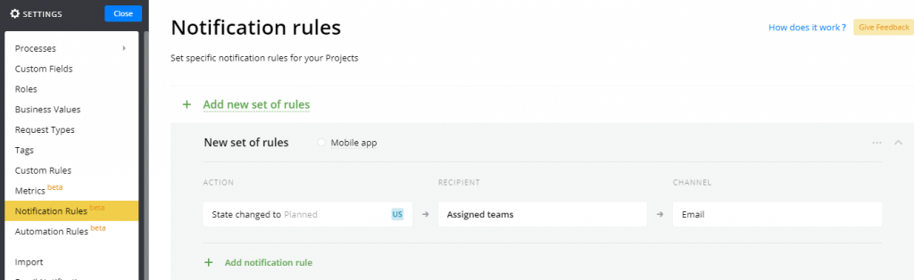 Notification Ruel's Document Notification Rules | Targetprocess - Enterprise Agility Solution