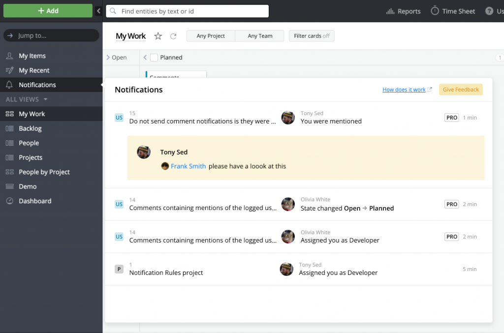 Notification Rules | Targetprocess - Enterprise Agility Solution