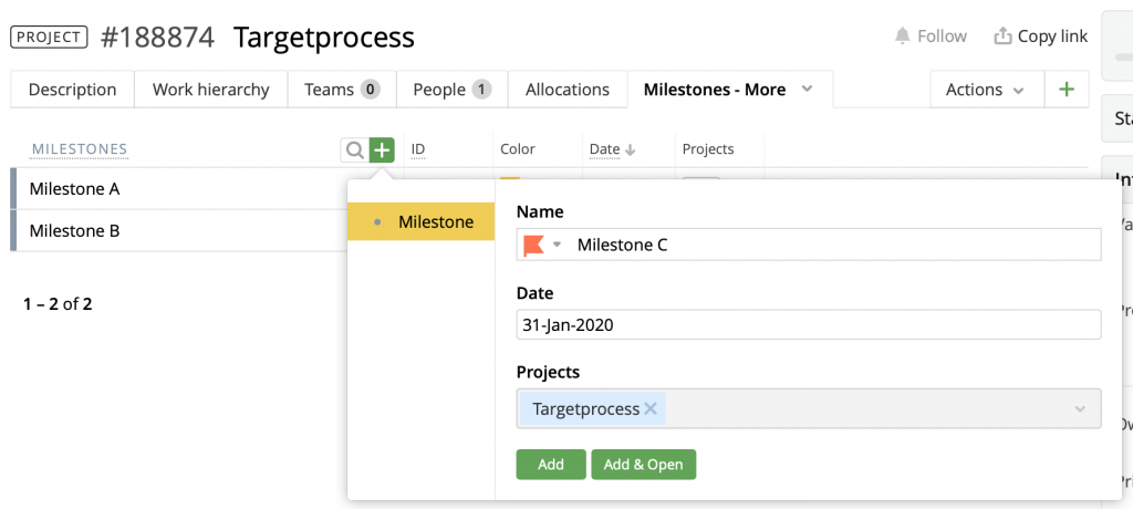 Milestones | Targetprocess - Enterprise Agility Solution