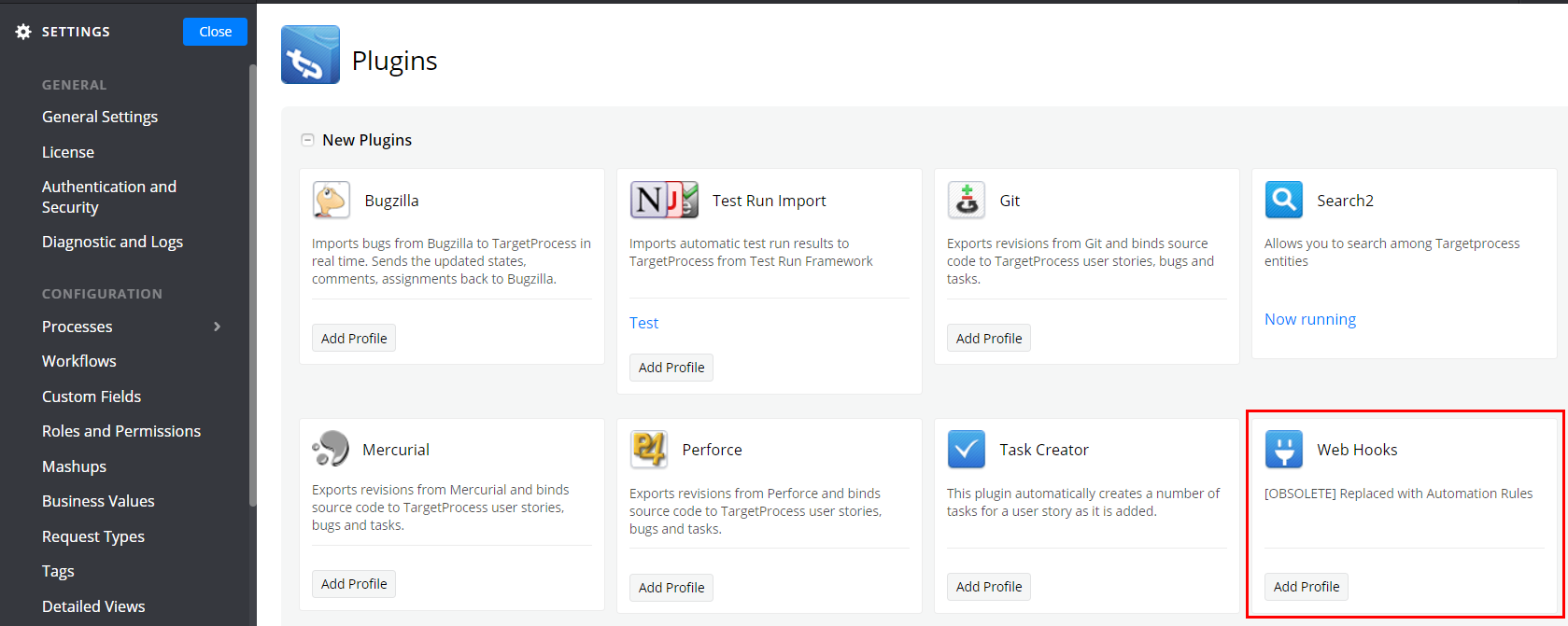 Removal of Webhook plugin | Targetprocess - Enterprise Agility Solution