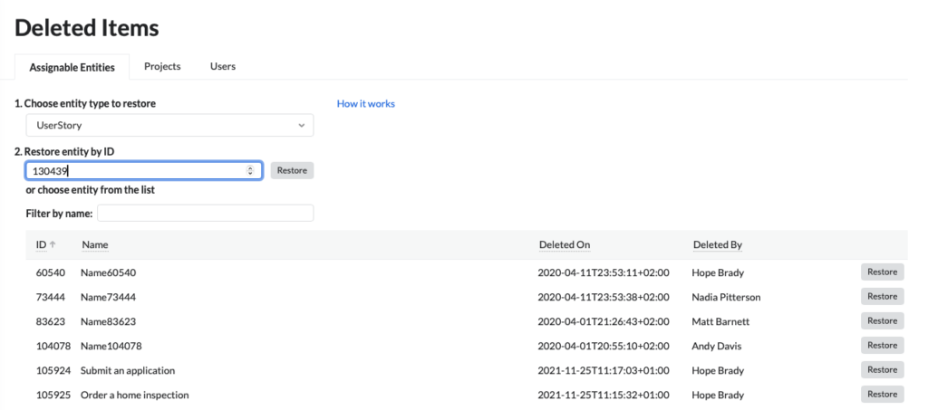 Undelete Entity | Targetprocess - Enterprise Agility Solution