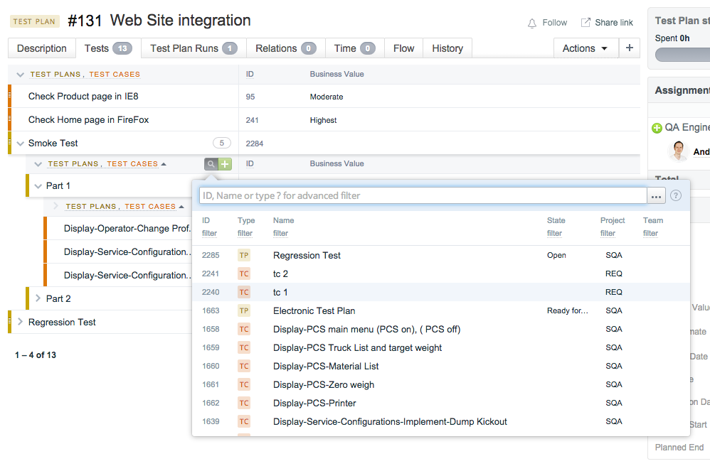 Test Cases and Test Plans creation | Targetprocess - Enterprise Agility ...