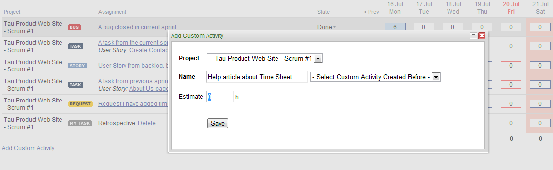 Target Time Inprint Time Sheet | Targetprocess - Enterprise Agility Solution